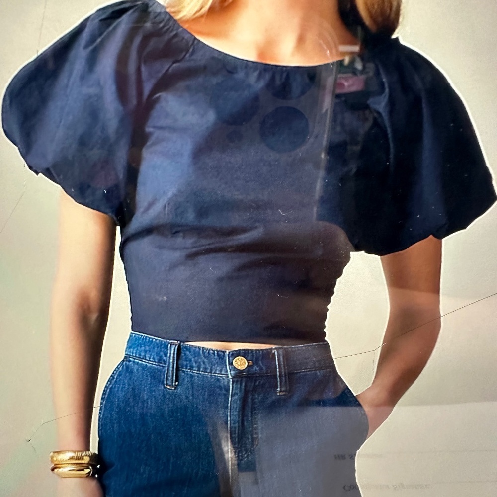 Jcrew fitted puff sleeve top in navy size 6 nwt $128